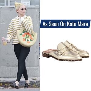 Valentino Garavani Rockstud Leather Mules Slide Agento Gold Size 40.5